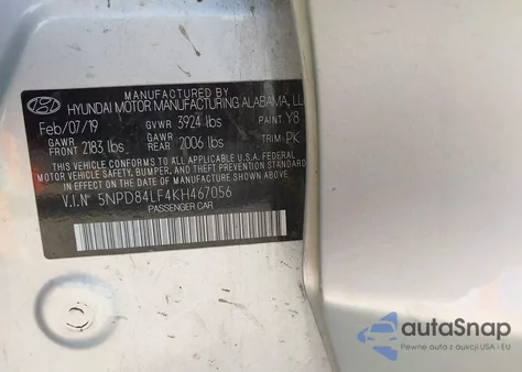2019 Hyundai Elantra Sel from USA, damaged, VIN 5NPD84LF4KH467056